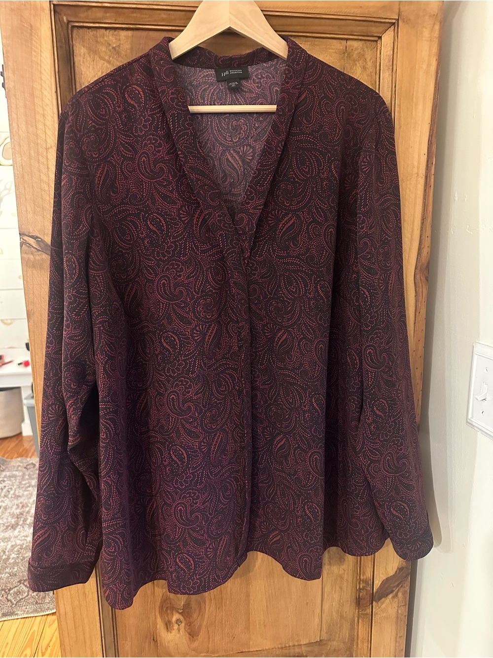 J. Jill Burgundy Purple Paisley Blouse XL Tall